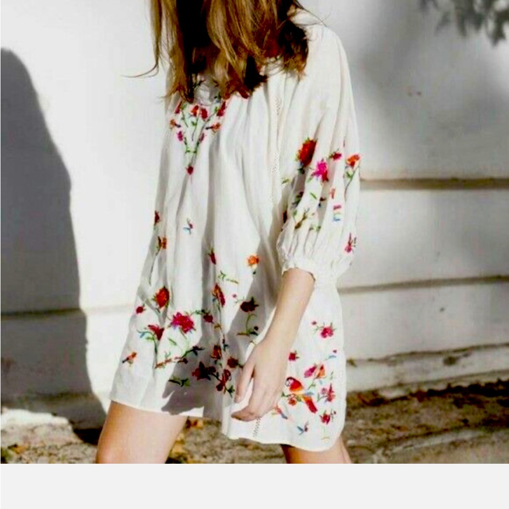 Zara White Embroidered Dress
